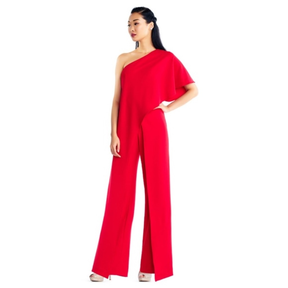 ADRIANNA PAPELL Flutter One Shoulder Jumpsuit 12 - Picture 9 of 10